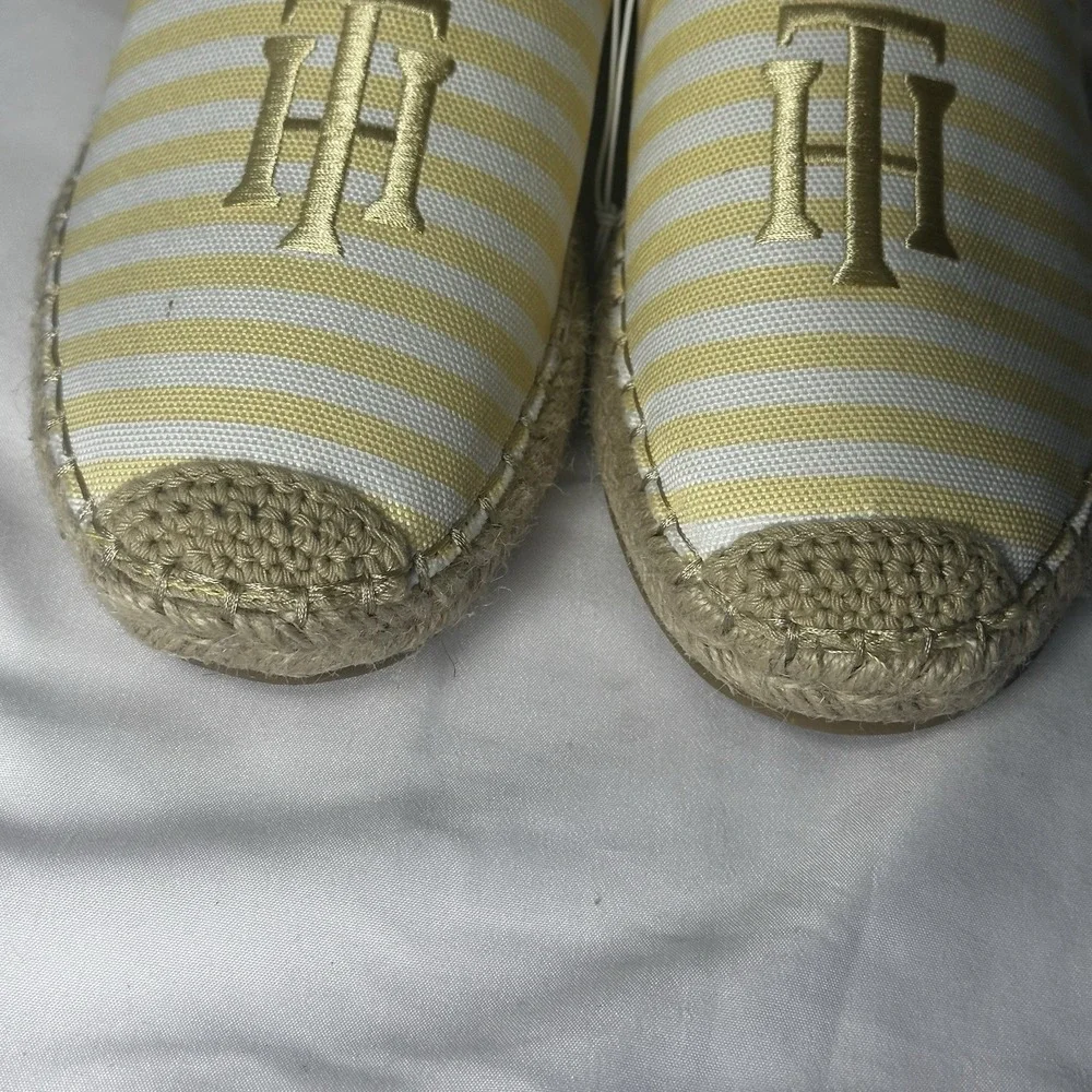 Tommy Hilfiger Pieke‎ Yellow White Striped Espadrille Flats Logo Slip On 8.5M